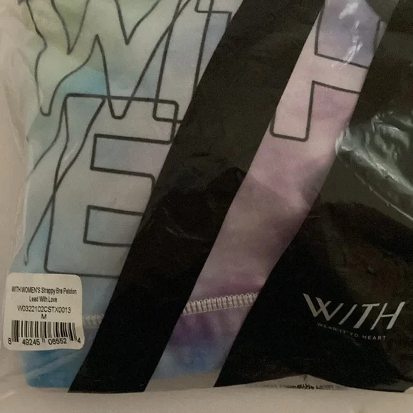 Peloton WITH Strappy Sports Bra Lead With Love Rainbow Tie Dye Size M - Picture 6 of 8